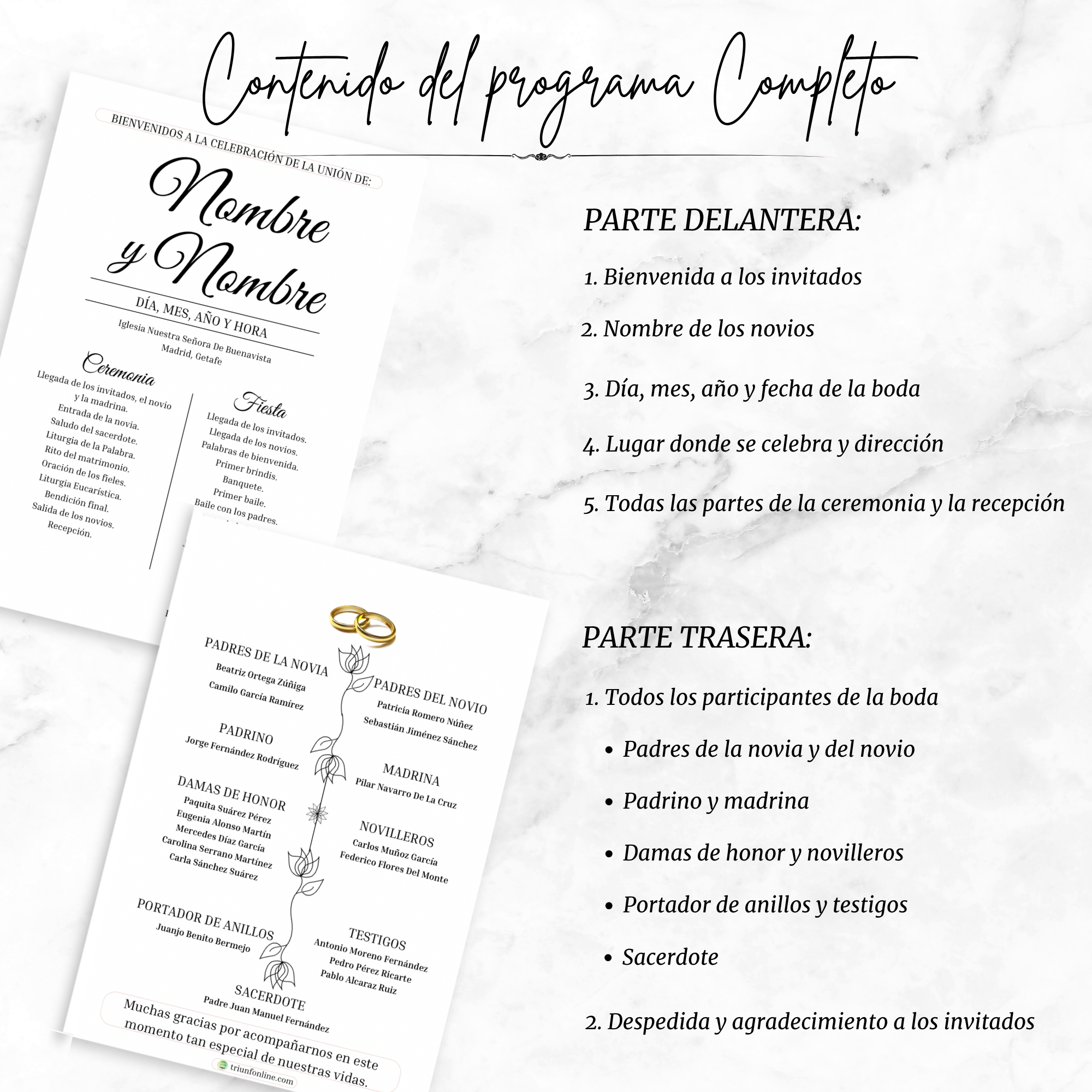 Contenido del programa completo — programa completo de boda