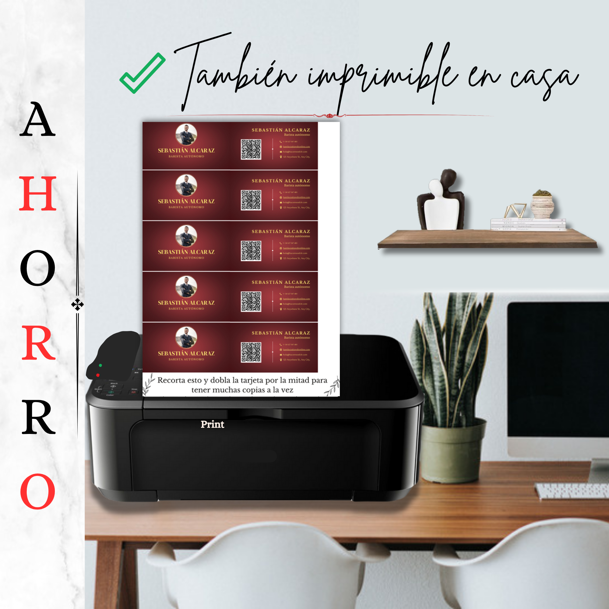 Tarjeta de visita editable imprimible en casa, lista para personalizar con tus datos.