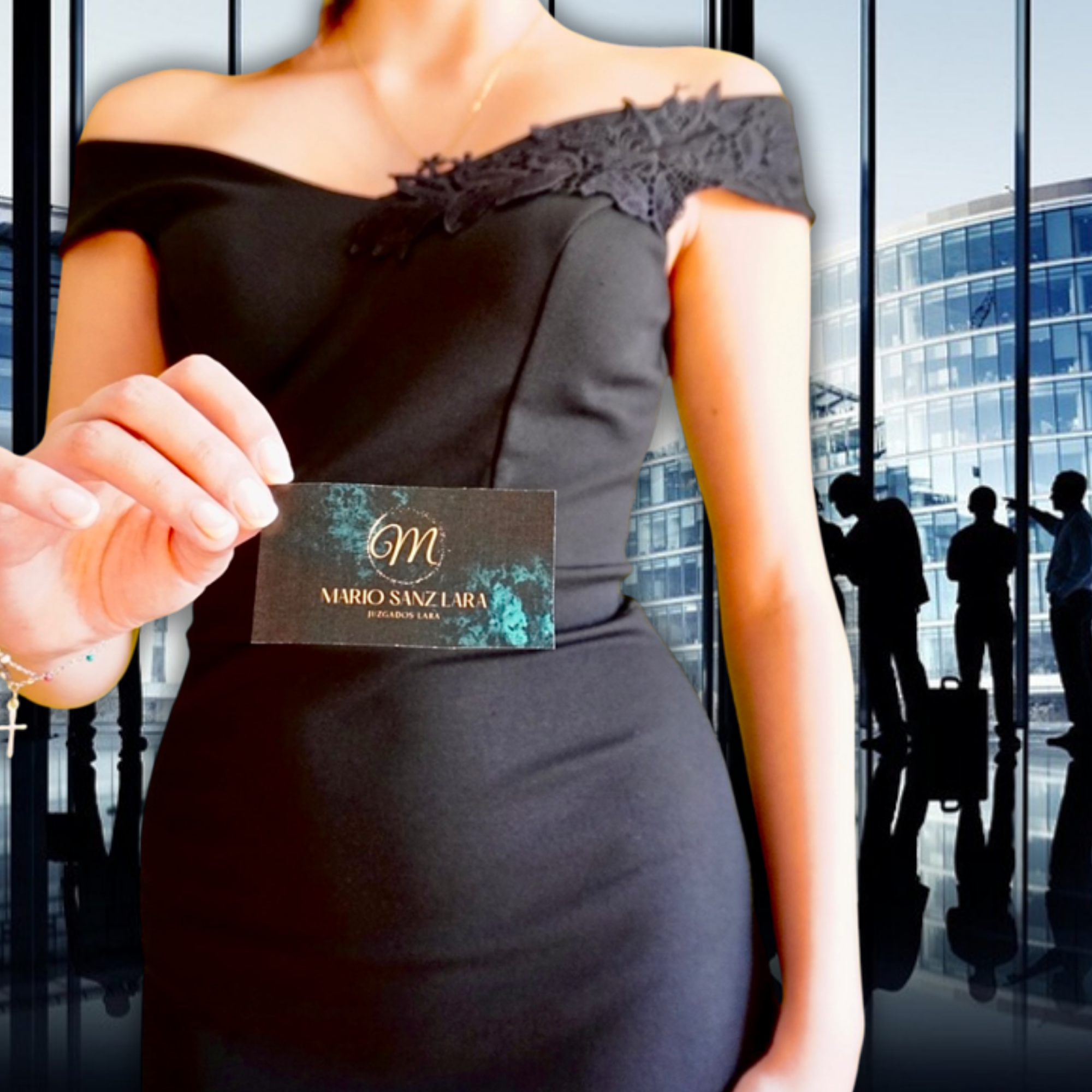 Chica sujetando tarjeta de visita moderna