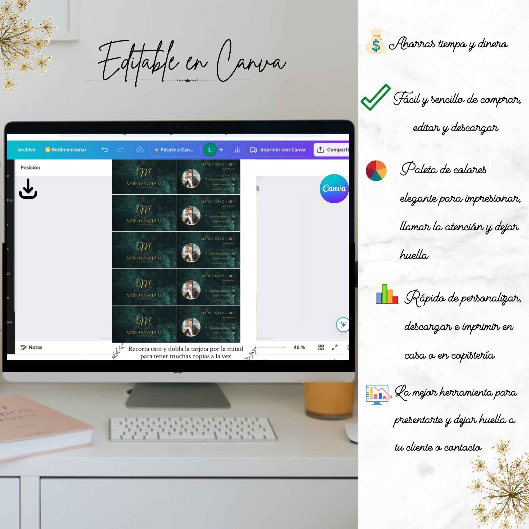 Tarjeta de visita editable en Canva con estilo minimalista.