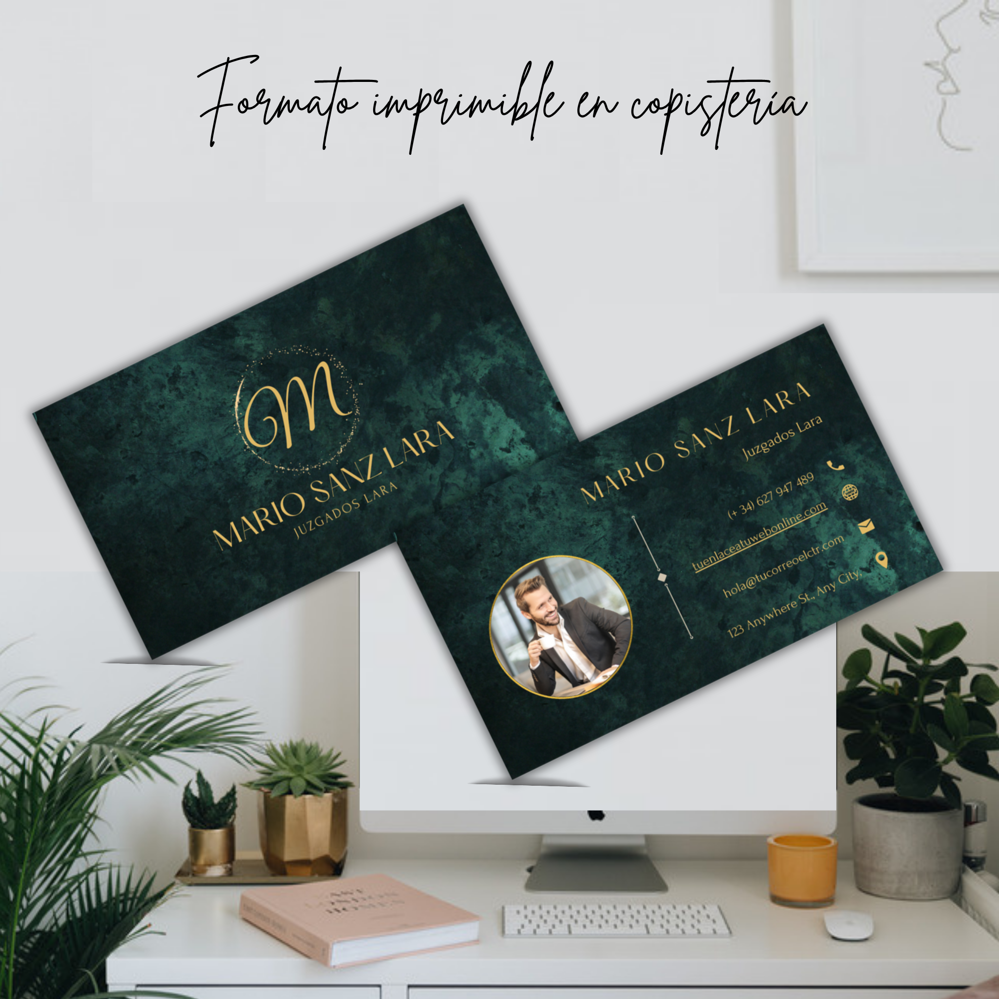 Formato imprimible en casa de las dos caras de la tarjeta de visita profesional.