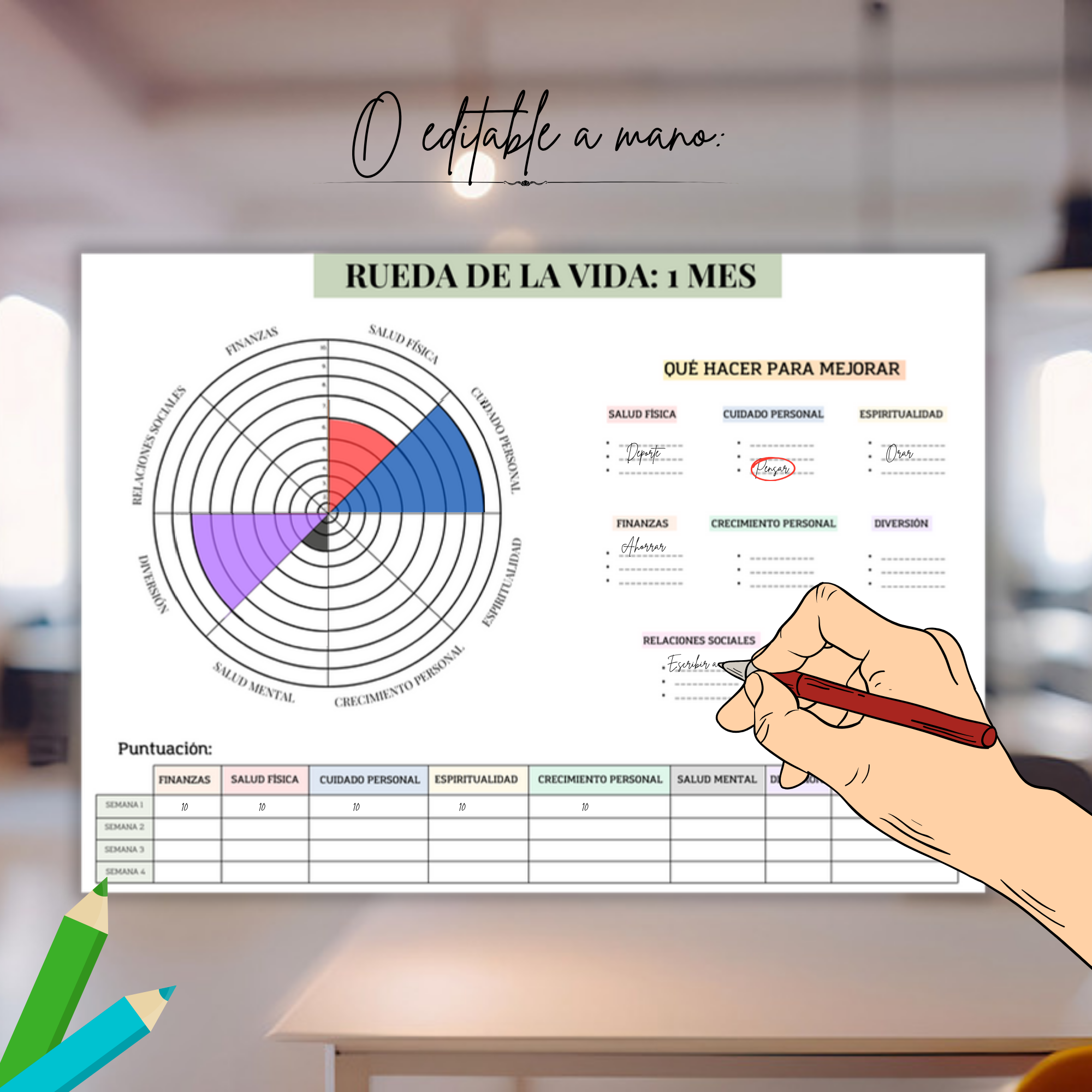 Mano escribiendo en la versión digital de la Rueda de la Vida