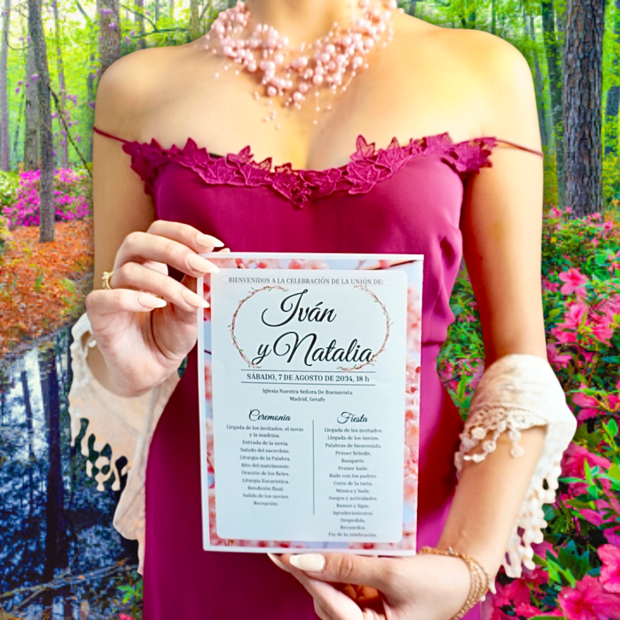 Accede al diseño editable del programa de boda directamente en Canva, para personalizar colores, textos y estilos sin complicaciones.