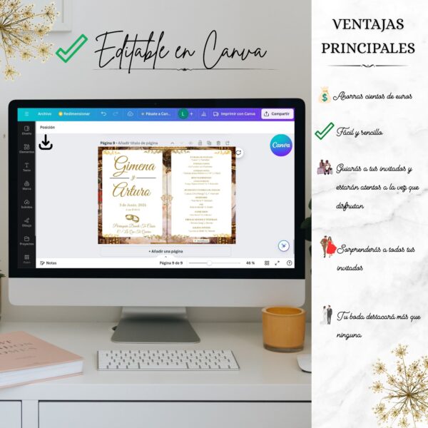 Plantilla barroca opción 3 editable en Canva para bodas