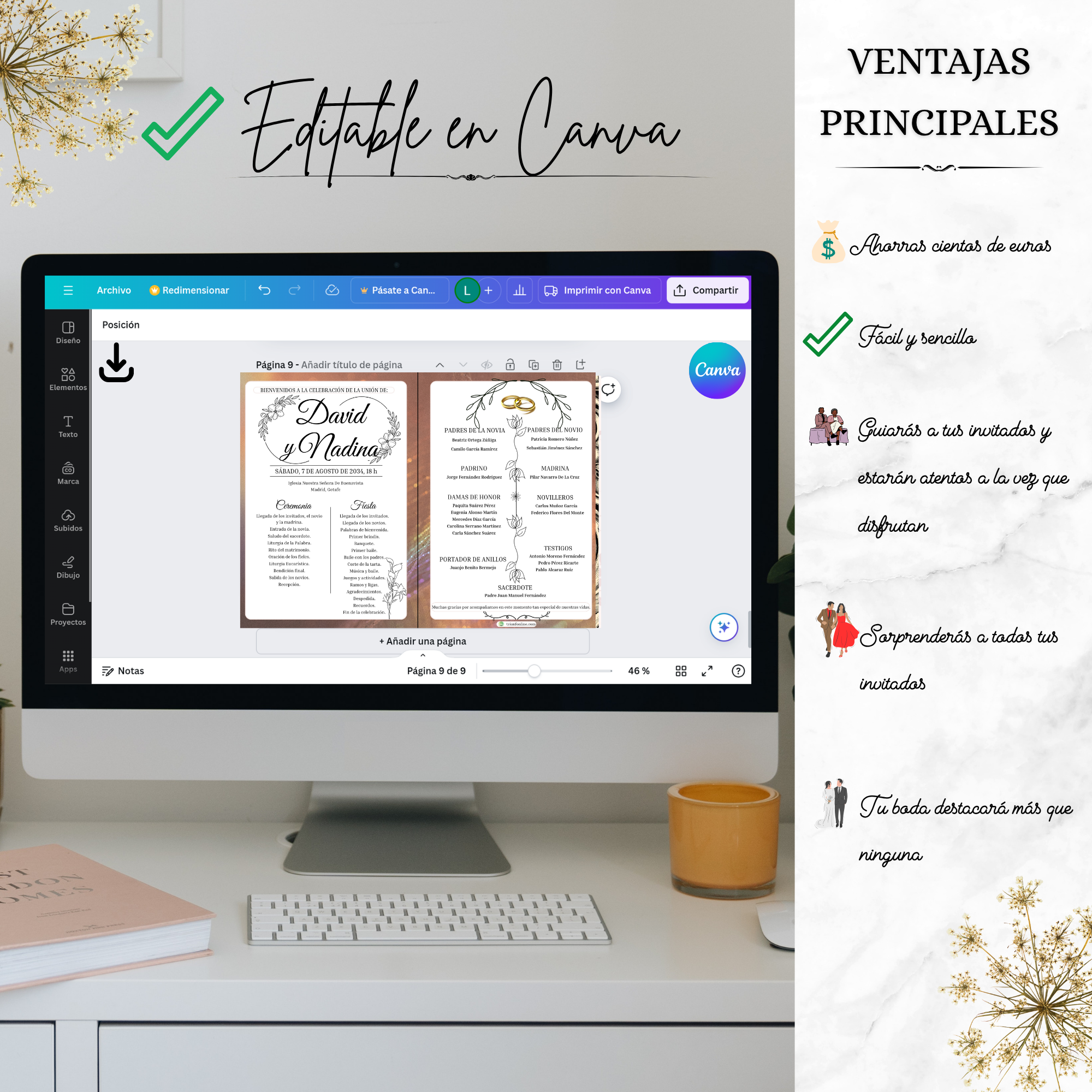 Programa editable en Canva, personalización rápida y sencilla.