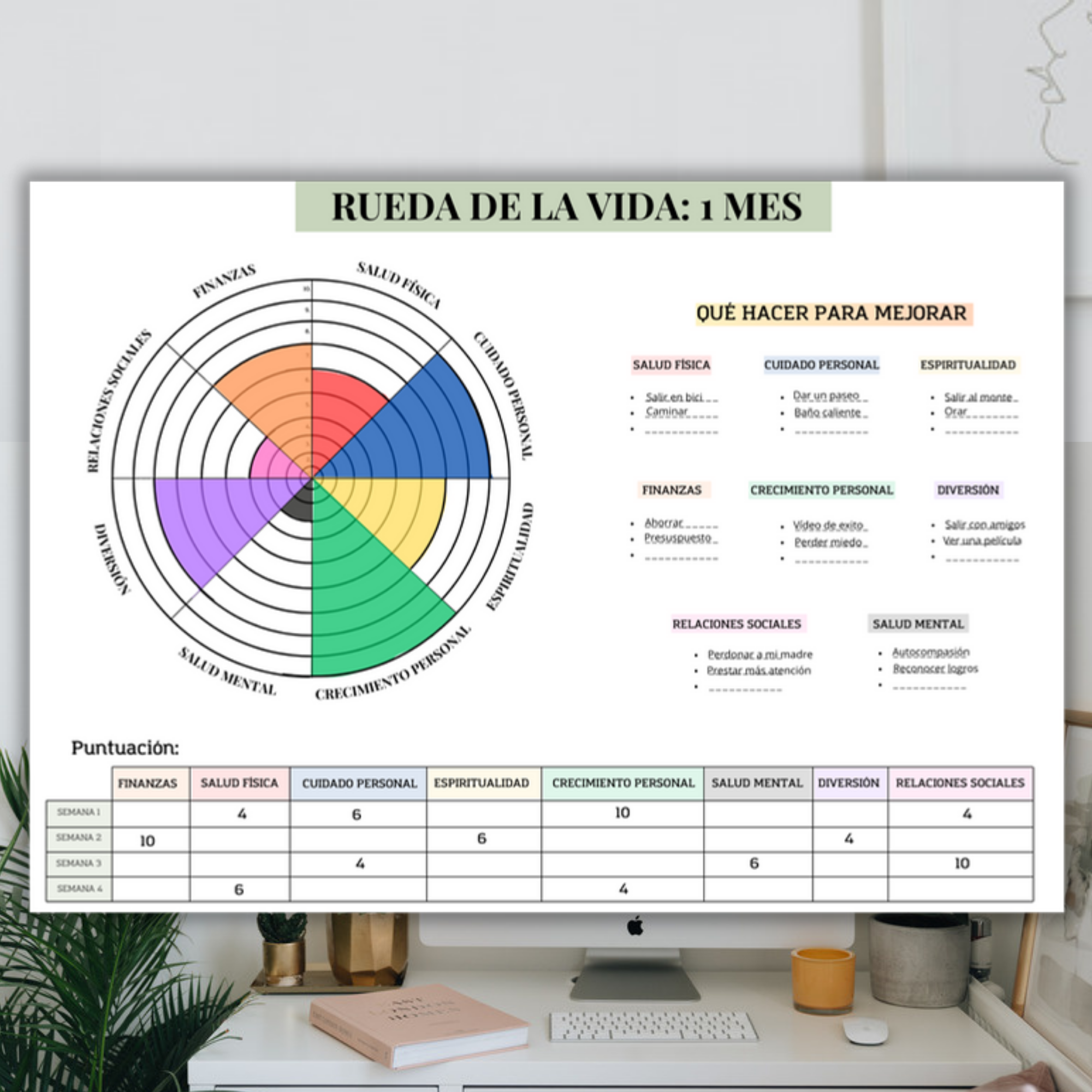 Rueda de la Vida mostrada en plano general sobre escritorio