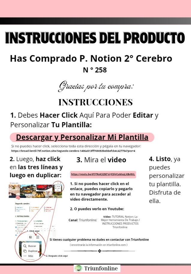 Instrucciones de uso de plantilla editable en Notion