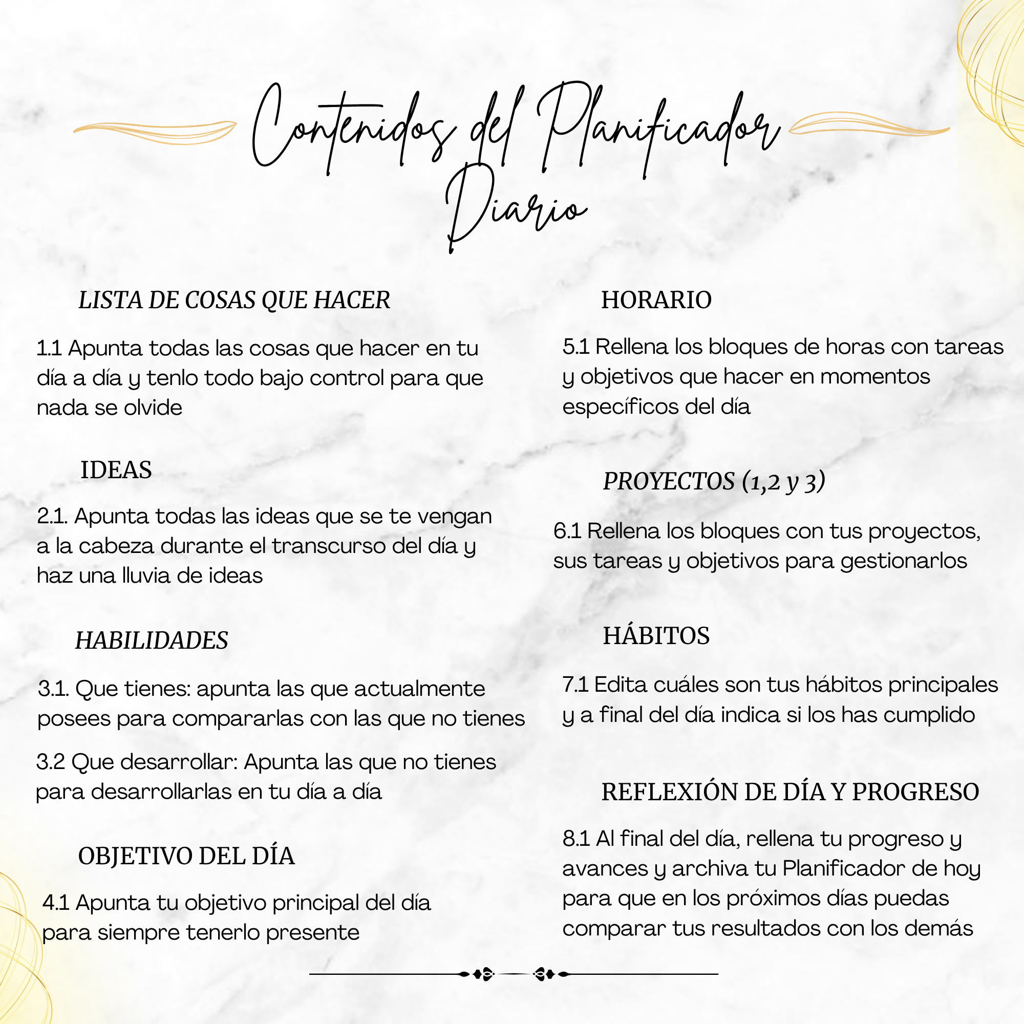 Contenidos internos del planificador diario de Triunfonline