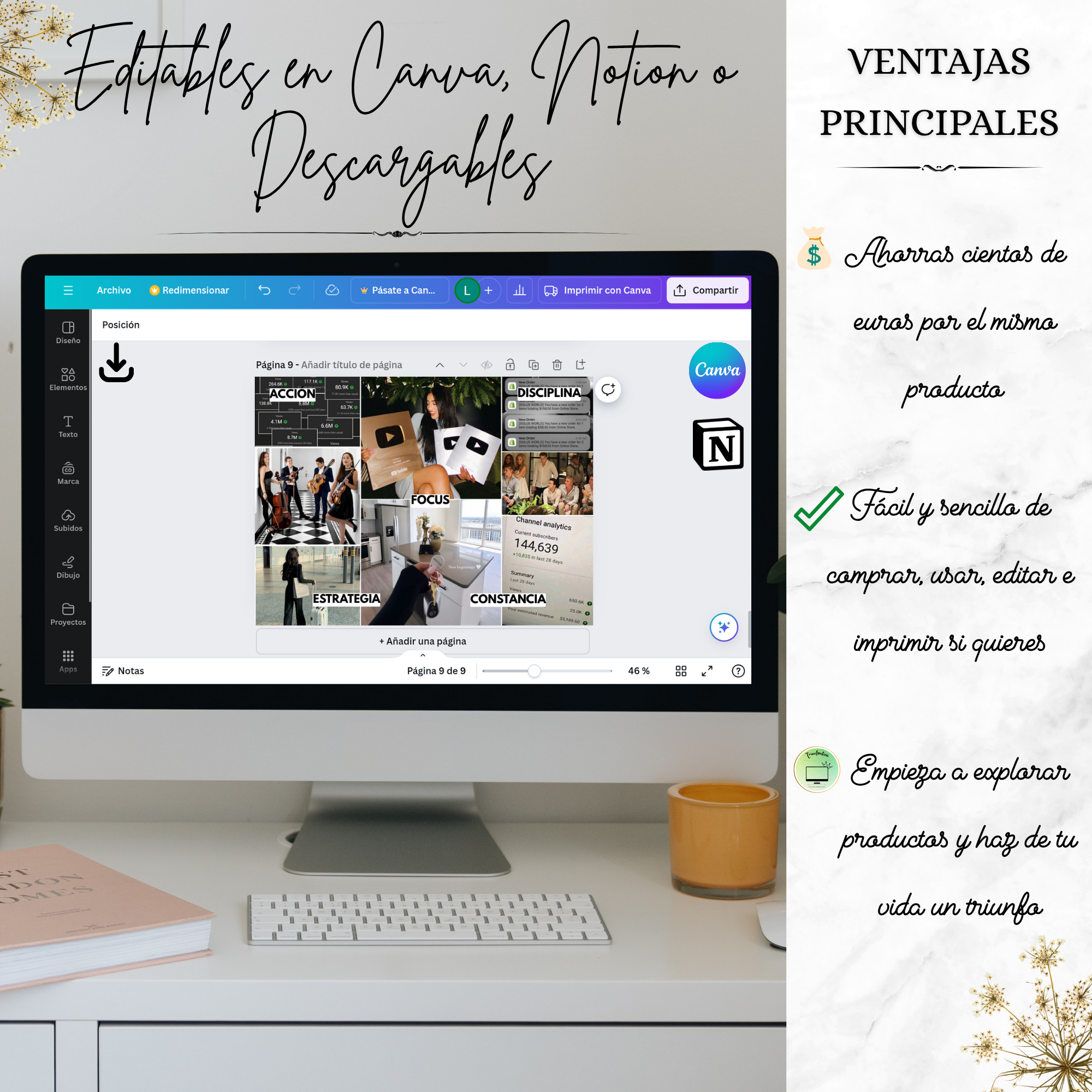 Editables en Canva, Notion o en versión descargable