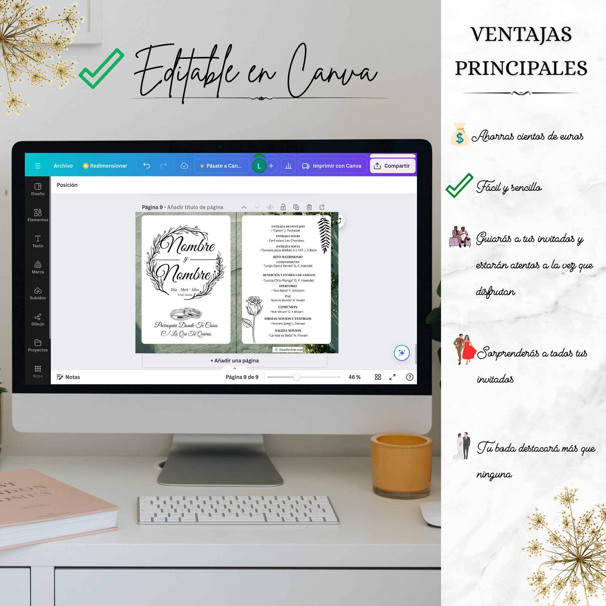 Editable en Canva del programa musical — contraportada