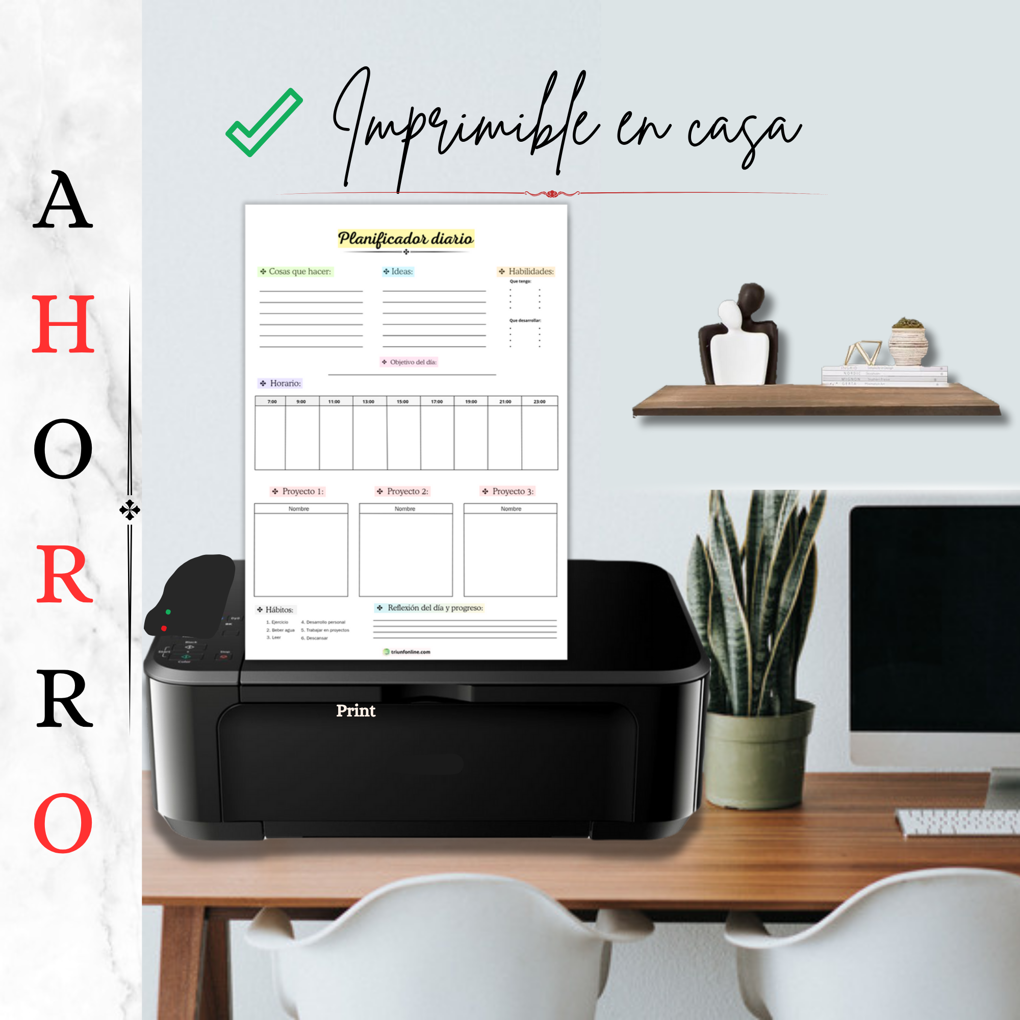 Planificador anual imprimible en casa sobre escritorio