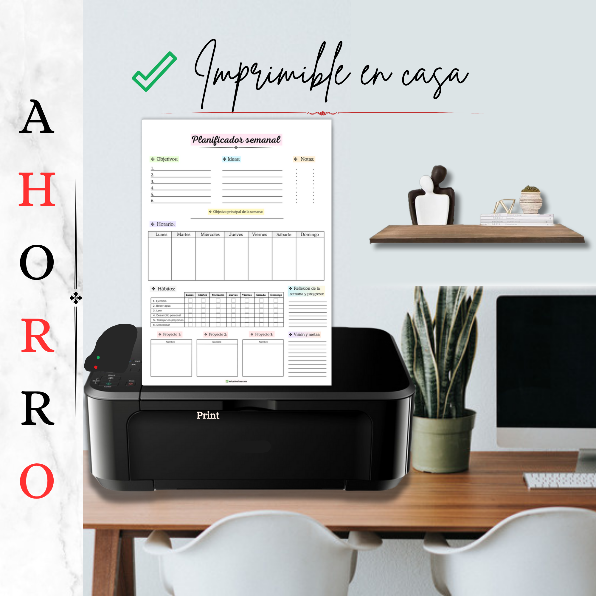 Planificador semanal imprimible en casa