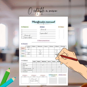 Planificador anual editable a mano sobre escritorio
