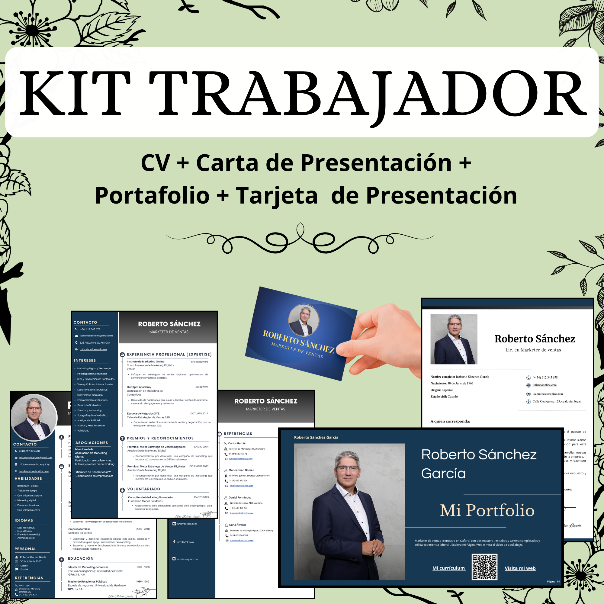 KIT TRABAJADOR: CV + Carta De Presentación + Portfolio + Tarjeta De Presentación
