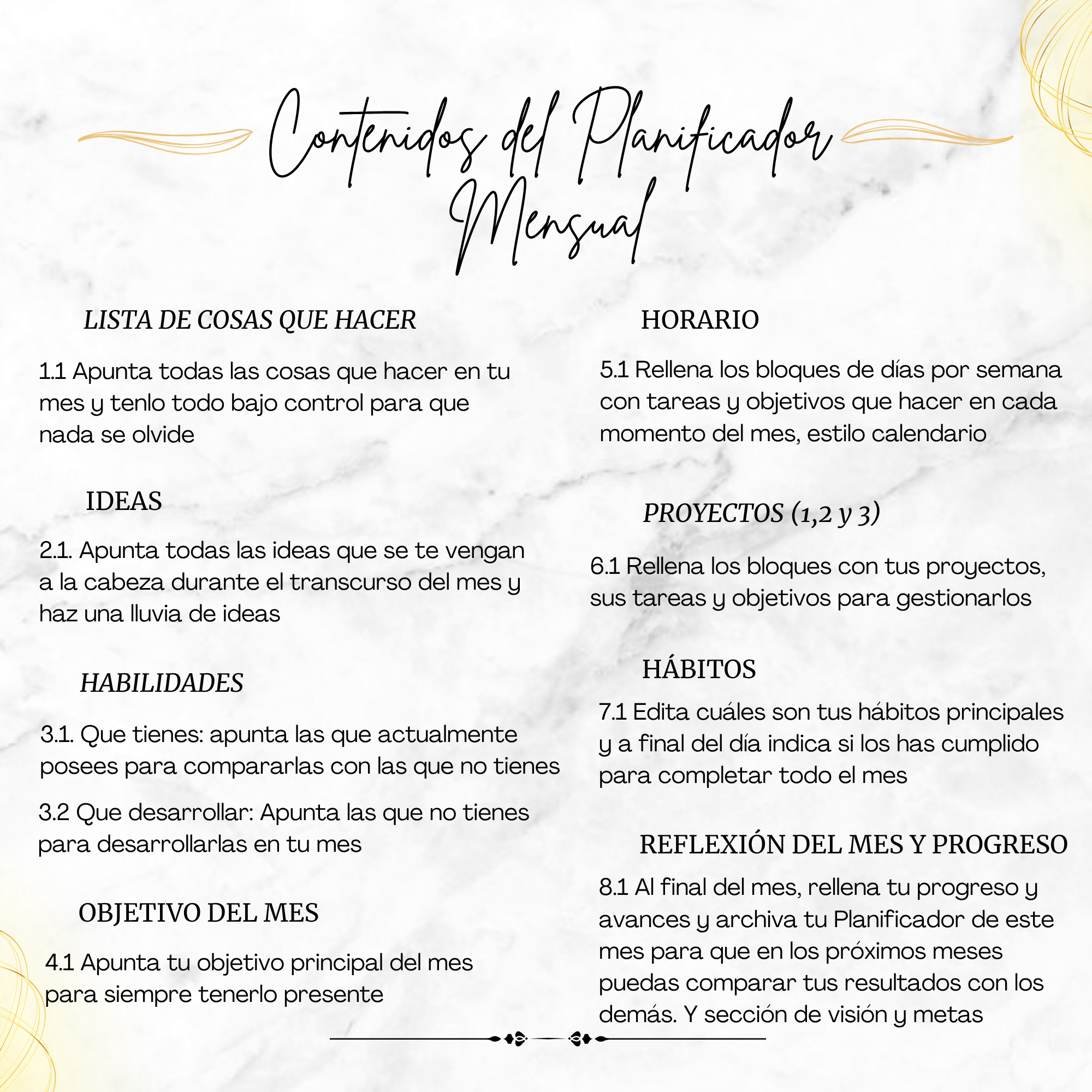 Contenidos del planificador mensual digital – Triunfonline