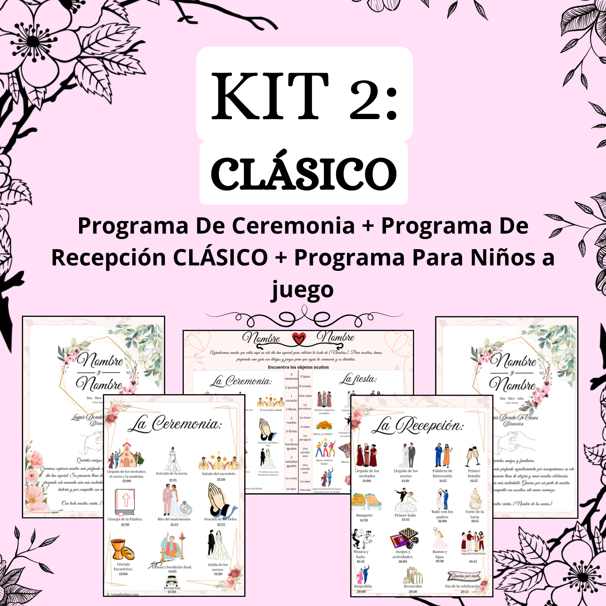KIT 2: Programa De Ceremonia + De Recepción + Para Niños CLÁSICOS a Juego
