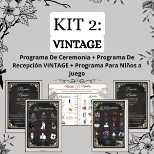 KIT 2: Programa De Ceremonia + De Recepción + Para Niños VINTAGE a Juego