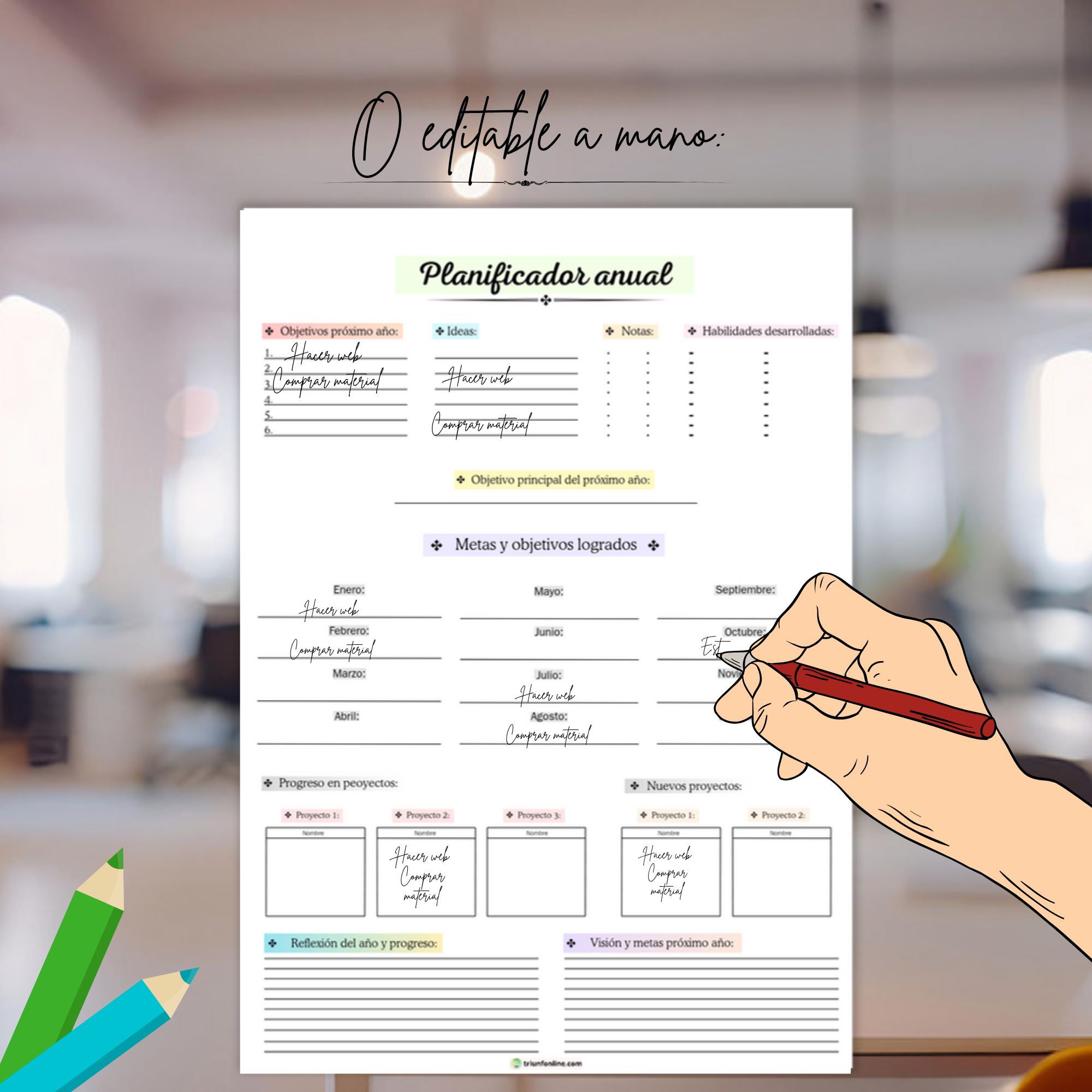 Mano modificando el planificador anual de Triunfonline
