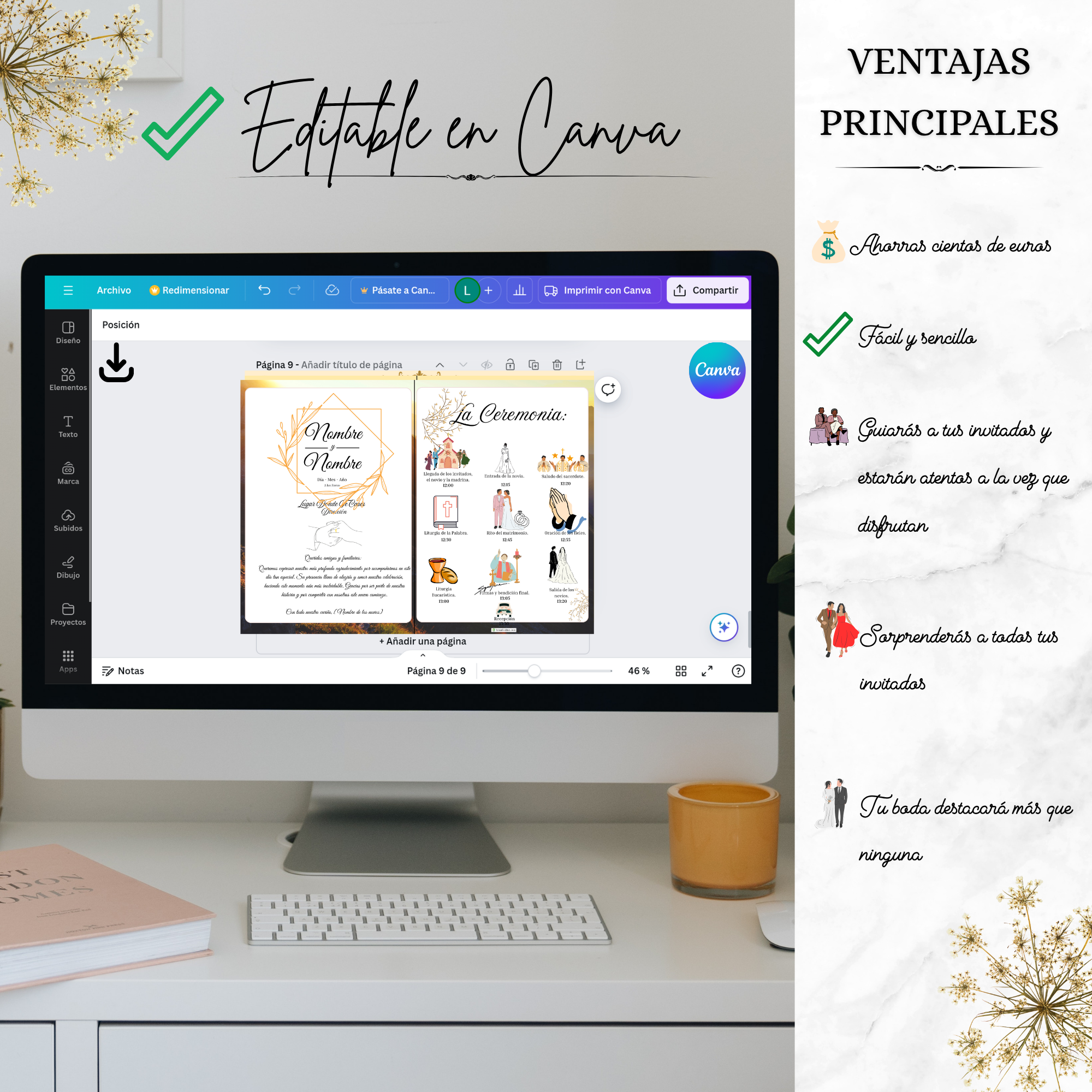 Permite personalizar todo el contenido del programa fácilmente en Canva.
