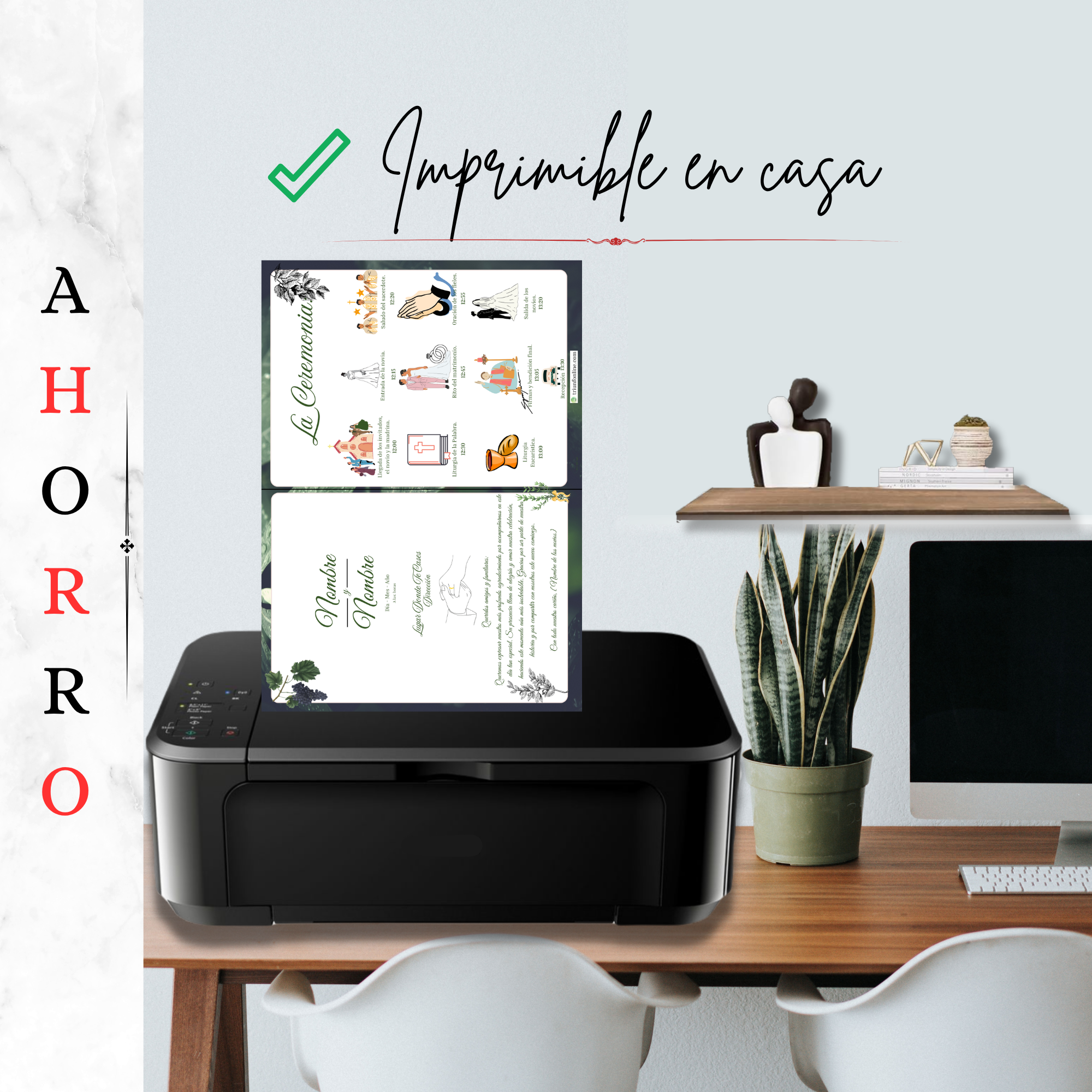 Imprimible en casa, editable en Canva, múltiples dispositivos