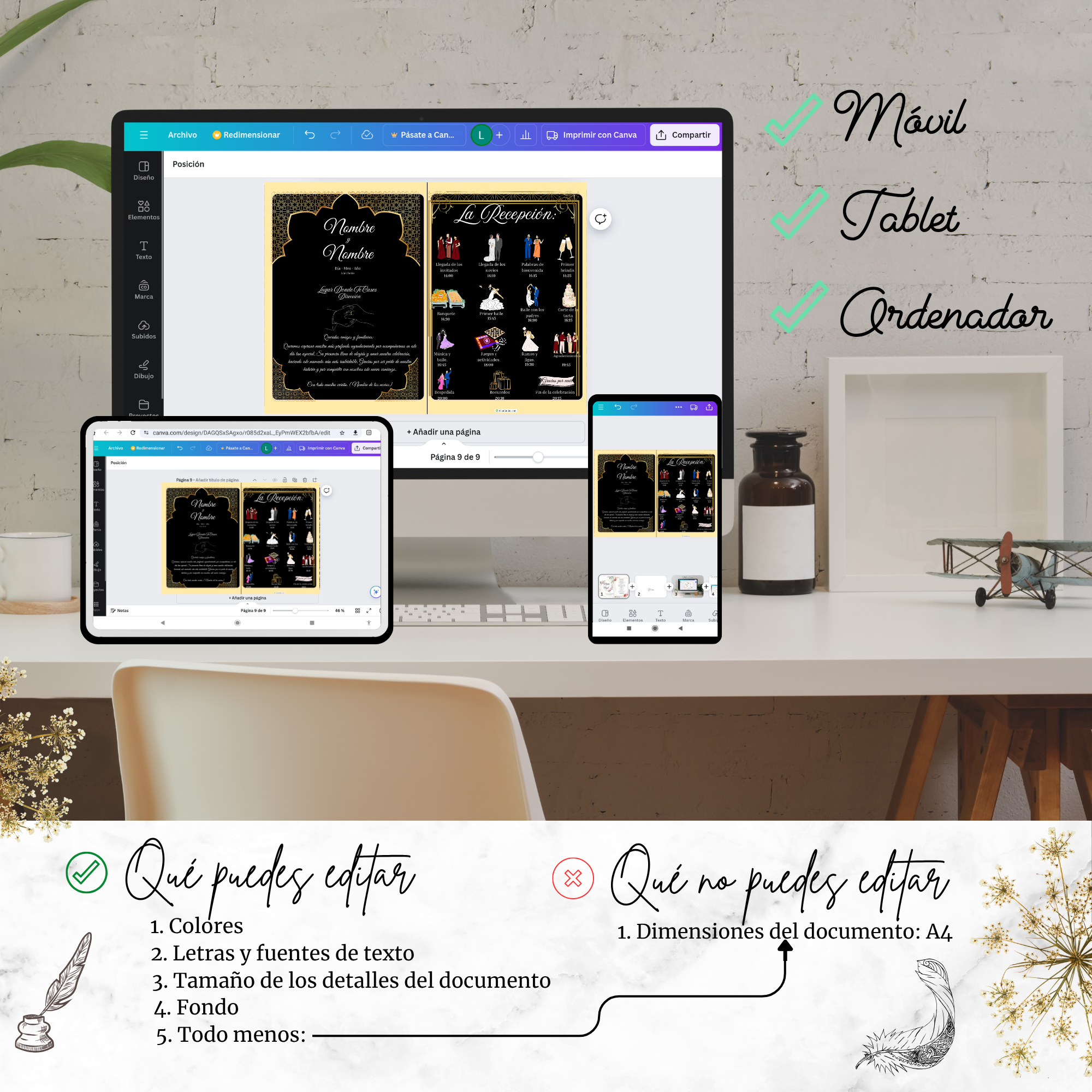 Recepción vintage — plantilla editable