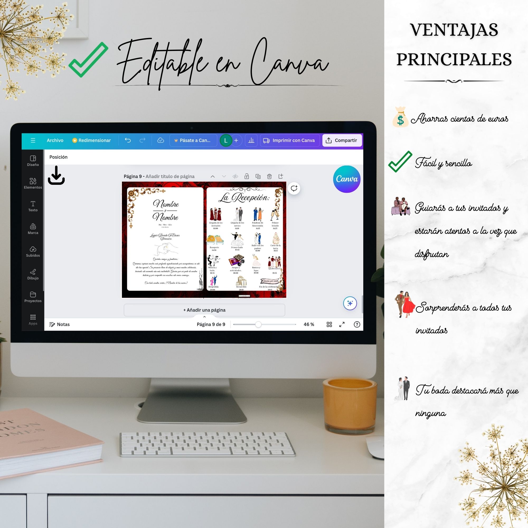 Programa de recepción barroco personalizable en Canva – Triunfonline