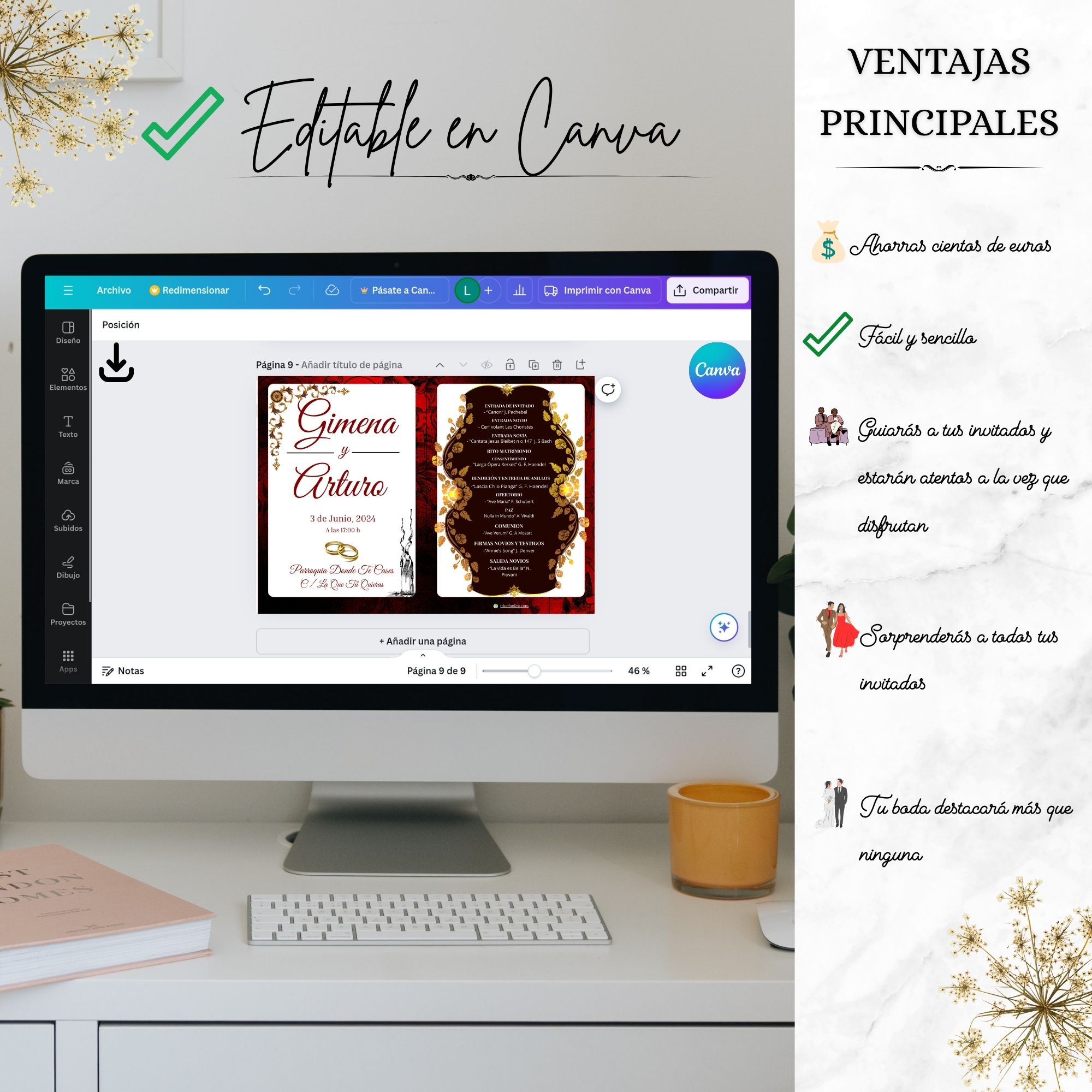 Plantilla barroca opción 2 editable en Canva para bodas