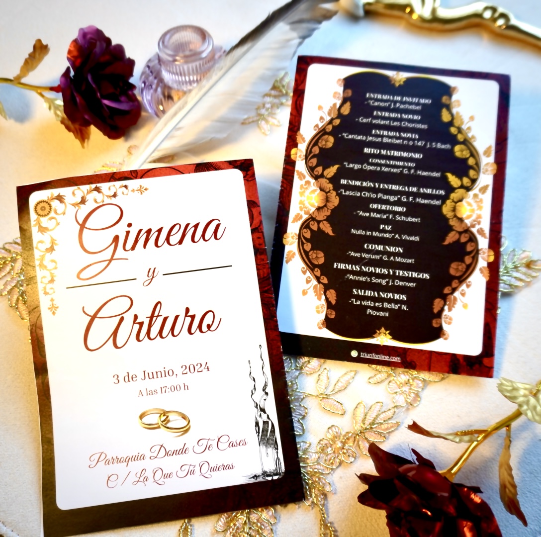 Portada y contraportada programa barroco opción 2 para boda