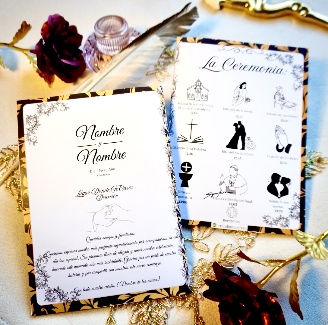 Portada en blanco y negro del programa de ceremonia barroco premium – Triunfonline