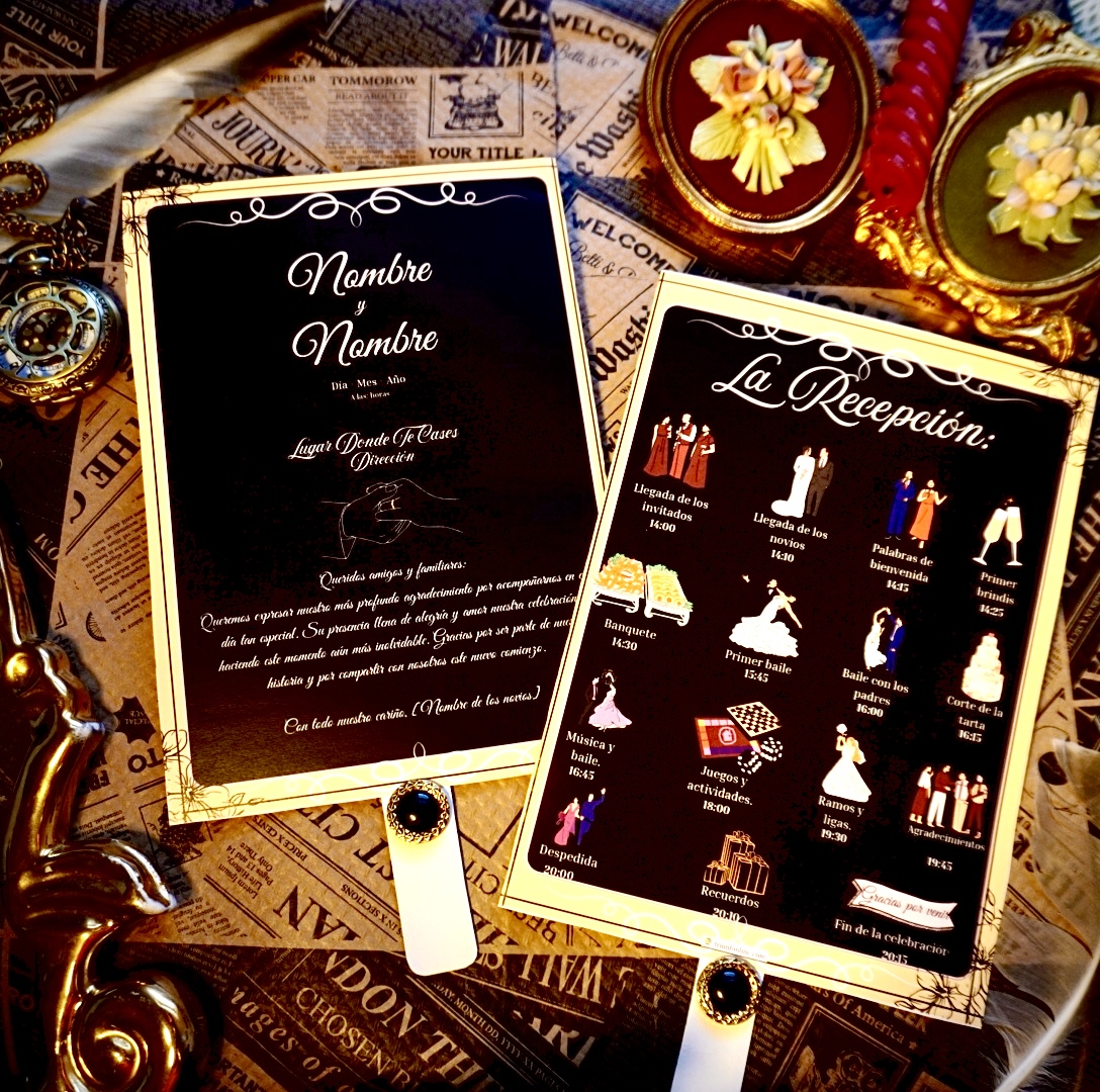 Vista completa del programa de recepción en blanco y negro, manteniendo la estética clásica y elegante.