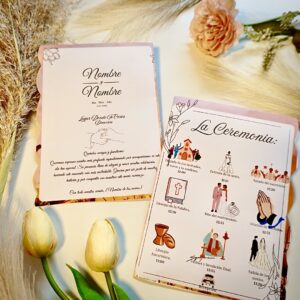 Vista completa de ambas caras del programa de ceremonia, lista para edición o impresión.