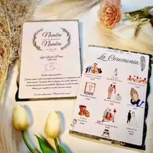 Ambas caras del programa de ceremonia con diseño coordinado y elegante.
