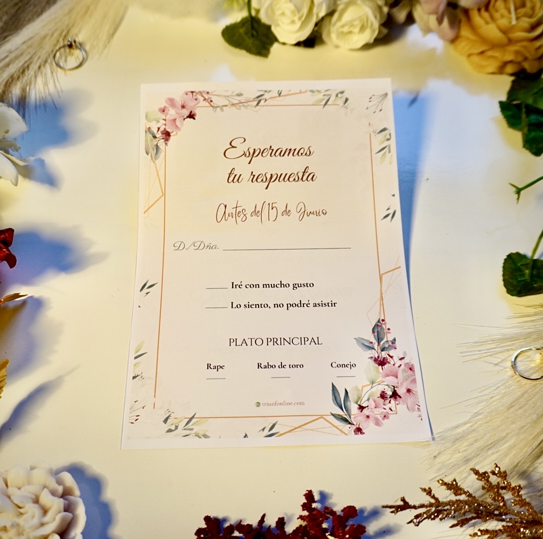 Invitación de boda vertical — cara posterior