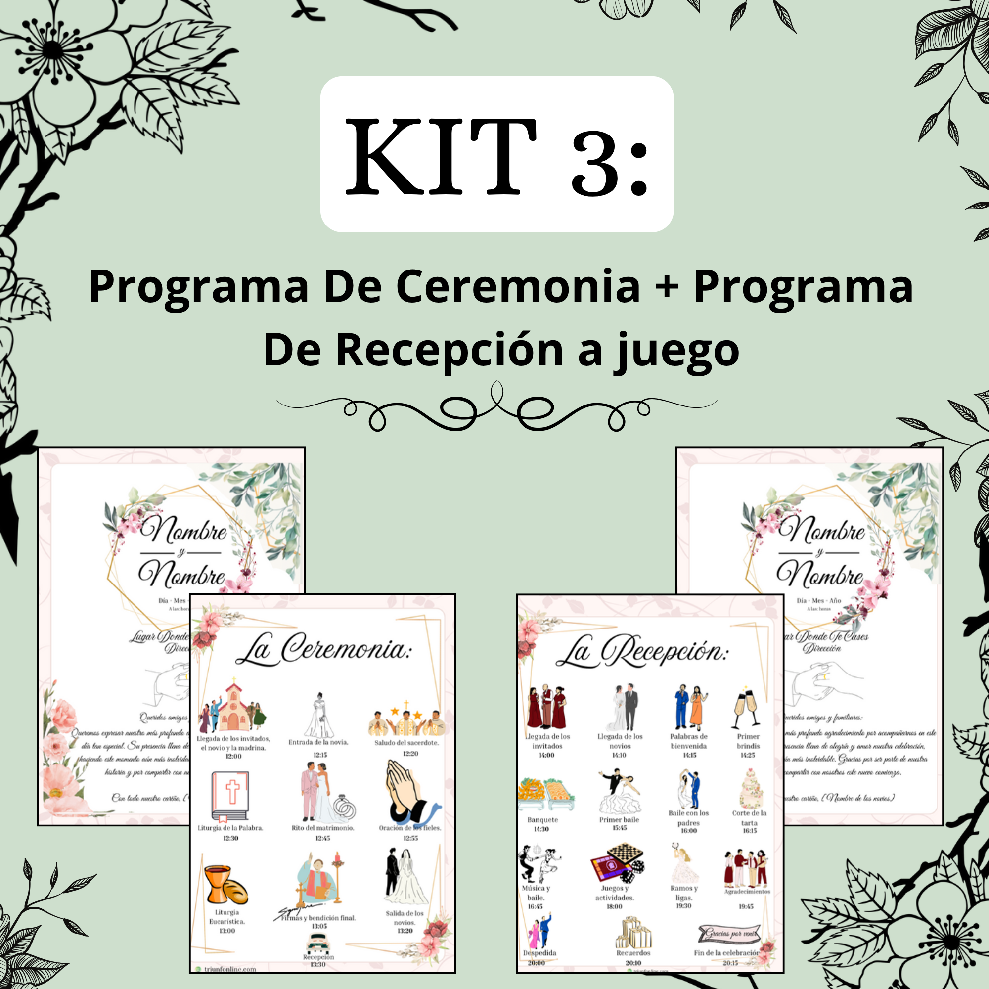 KIT 3: Programa De Ceremonia + De Recepción a Juego